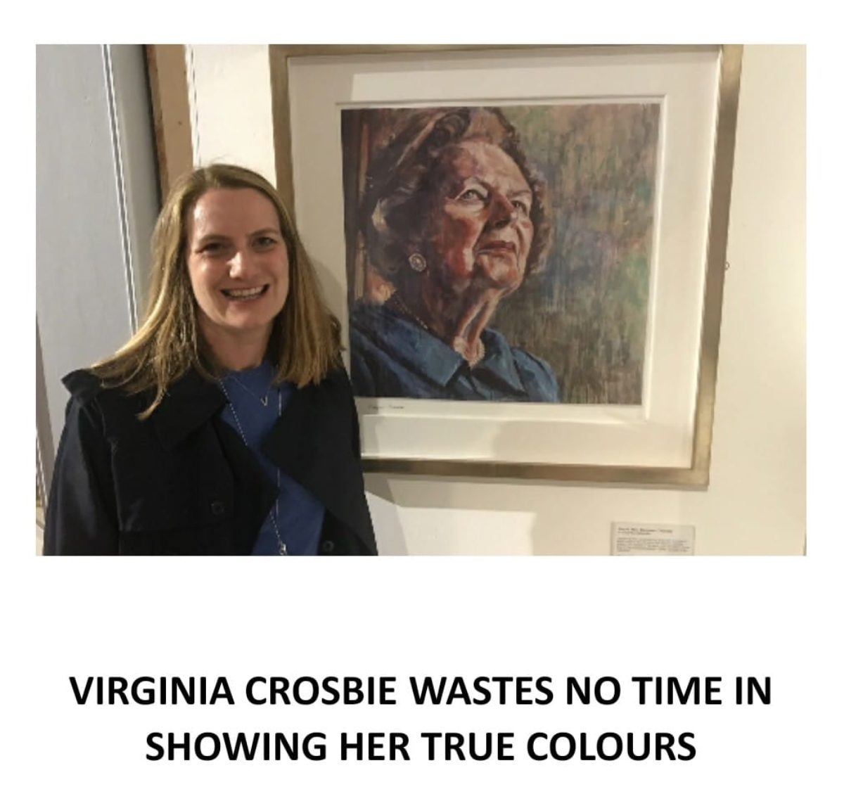 Virginia Crosbie with Margaret Thatcher portrait
